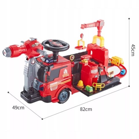 Jeździk 2w1 straż pożarna autka parking dźwig dźwięk pistolet na wodę ZH921 Luxma