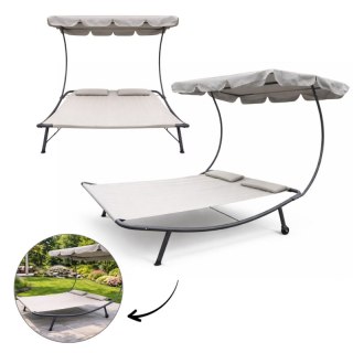Leżak ogrodowy, leżanka dwuosobowa z baldachimem szary 200x173x155cm LE02