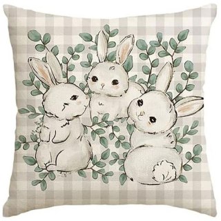 Lniana poszewka na poduszkę 45 x 45 cm motyw wiosenny KRÓLICZKI POD226