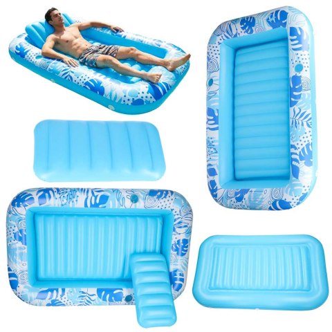 Materac dmuchany do pływania, leżak do opalania z poduszką niebieski Kik Sp. z o. o. Sp. k.