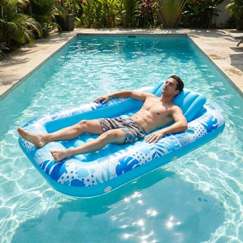 Materac dmuchany do pływania, leżak do opalania z poduszką niebieski Kik Sp. z o. o. Sp. k.