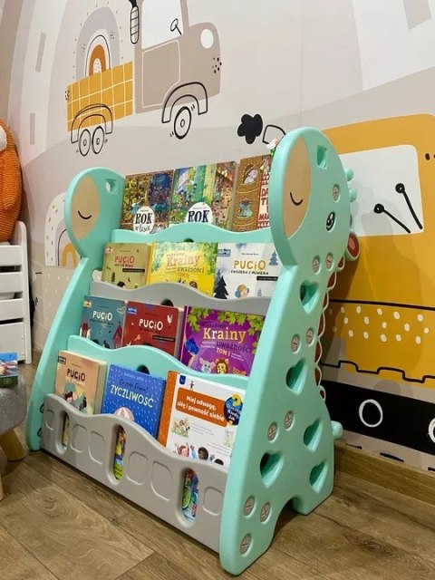 REGAŁ MONTESSORI NA KSIĄŻKI PÓŁKA SZAFKA POKÓJ DZIECIĘCY ŻYRAFKA ZIELONY Z33 Luxma