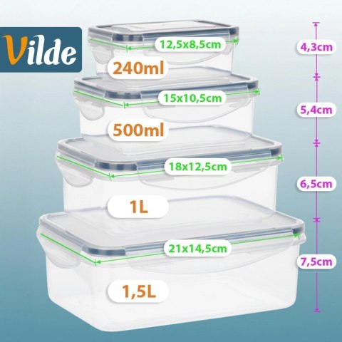 Zestaw 4 Pojemników Lunchbox Prostokąt Szczelny VILDE Mikrofala Zmywarka