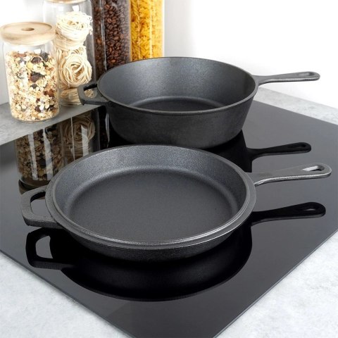 Zestaw Garnek z Patelnią Uchwytem Rączką Żeliwny Solidny Trwały VILDE 42 cm