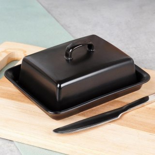 Ceramiczna Maselniczka Czarna z Pokrywką Pojemnik na Masło VILDE 16x13 cm