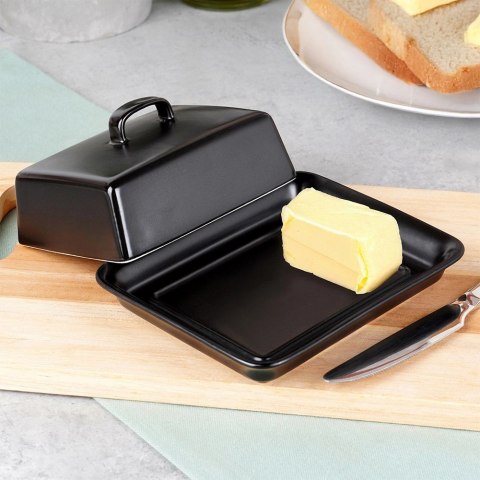Ceramiczna Maselniczka Czarna z Pokrywką Pojemnik na Masło VILDE 16x13 cm