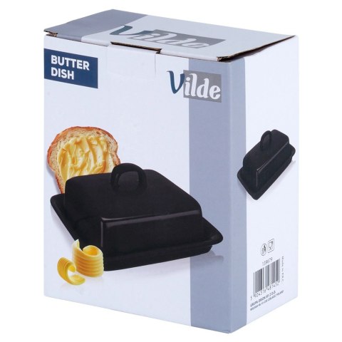Ceramiczna Maselniczka Czarna z Pokrywką Pojemnik na Masło VILDE 16x13 cm