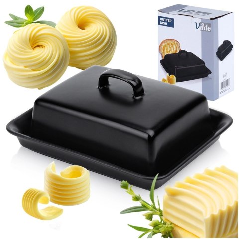 Ceramiczna Maselniczka Czarna z Pokrywką Pojemnik na Masło VILDE 16x13 cm