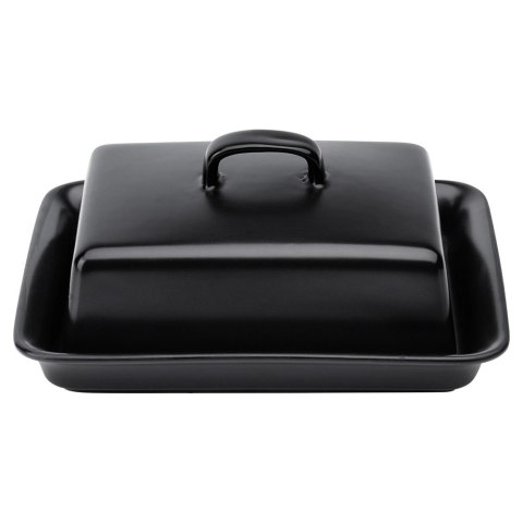 Ceramiczna Maselniczka Czarna z Pokrywką Pojemnik na Masło VILDE 16x13 cm