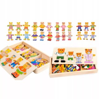 Drewniana układanka misie skrzynka klocki 74 el puzzle Luxma