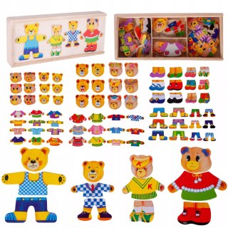 Drewniana układanka misie skrzynka klocki 74 el puzzle Luxma