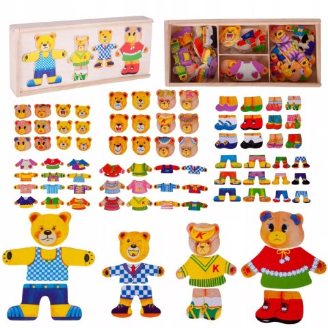 Drewniana układanka misie skrzynka klocki 74 el puzzle Luxma