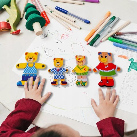 Drewniana układanka misie skrzynka klocki 74 el puzzle Luxma