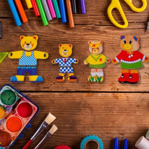 Drewniana układanka misie skrzynka klocki 74 el puzzle Luxma