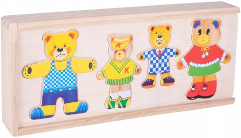 Drewniana układanka misie skrzynka klocki 74 el puzzle Luxma