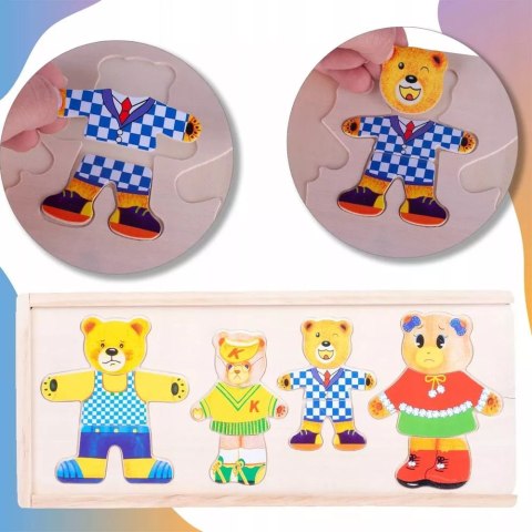 Drewniana układanka misie skrzynka klocki 74 el puzzle Luxma