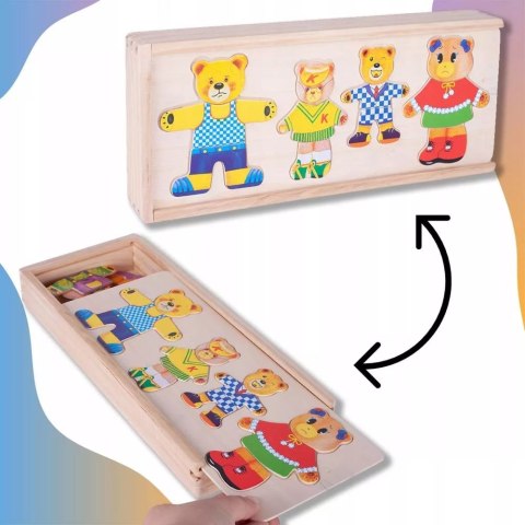 Drewniana układanka misie skrzynka klocki 74 el puzzle Luxma