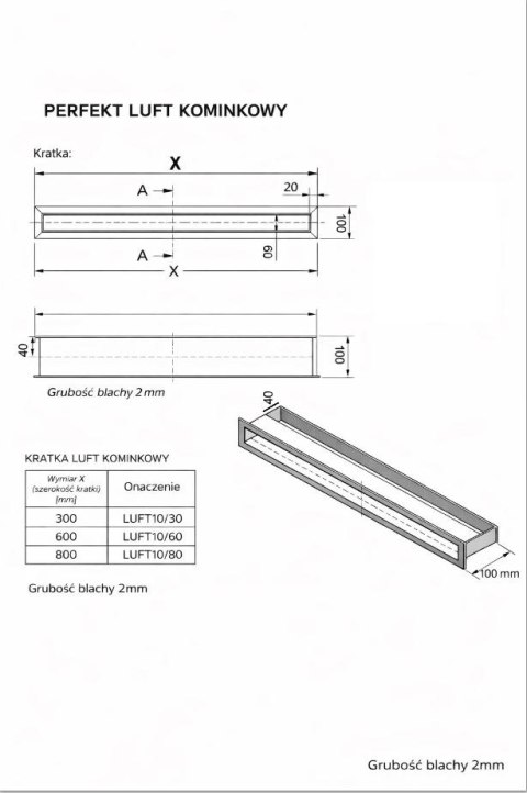 KRATKA KOMINKOWA LUFT 100*600MM UN