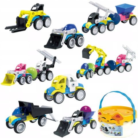 Klocki Magnetyczne Pojazdy Budowlane Drogowe Komplet Zestaw 6 pojazdów Luxma