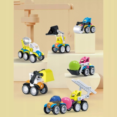 Klocki Magnetyczne Pojazdy Budowlane Drogowe Komplet Zestaw 6 pojazdów Luxma