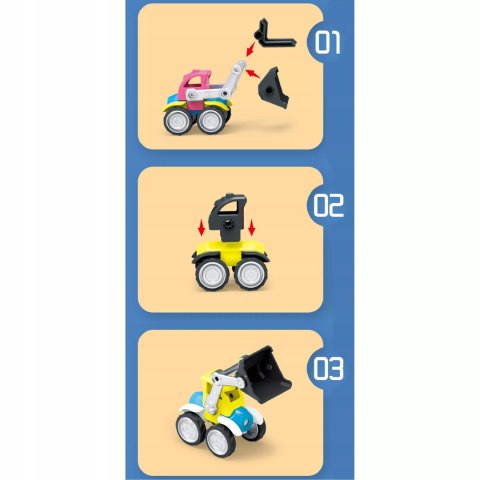 Klocki Magnetyczne Pojazdy Budowlane Drogowe Komplet Zestaw 6 pojazdów Luxma