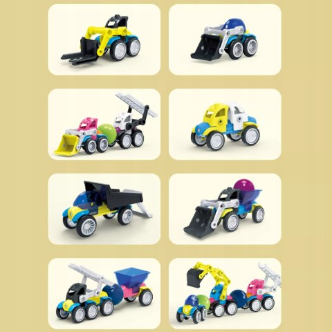 Klocki Magnetyczne Pojazdy Budowlane Drogowe Komplet Zestaw 6 pojazdów Luxma