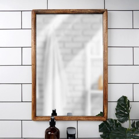Lustro Ścienne Drewniane Prostokątne Wiszące Dekoracyjne VILDE 40 x 60 cm