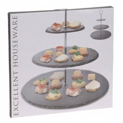 Patera Kamienna Czarna 3-piętrowa EXCELLENT HOUSEWARE 31 cm