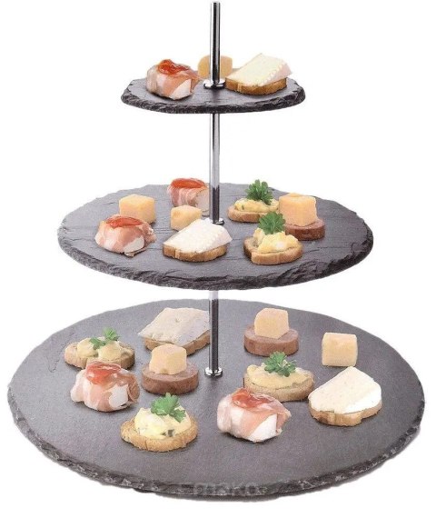 Patera Kamienna Czarna 3-piętrowa EXCELLENT HOUSEWARE 31 cm