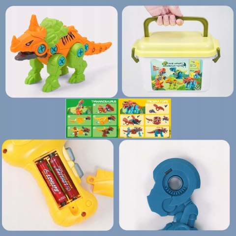 Zestaw Klocków konstrukcyjnych Dinozaury Wkrętarka na baterie i Śrubokręt Luxma