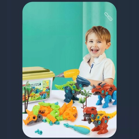 Zestaw Klocków konstrukcyjnych Dinozaury Wkrętarka na baterie i Śrubokręt Luxma