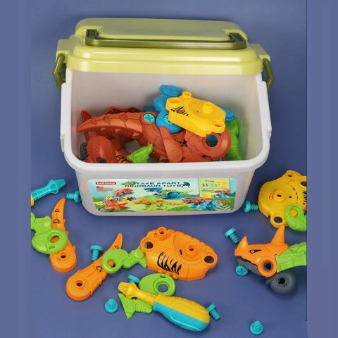 Zestaw Klocków konstrukcyjnych Dinozaury Wkrętarka na baterie i Śrubokręt Luxma