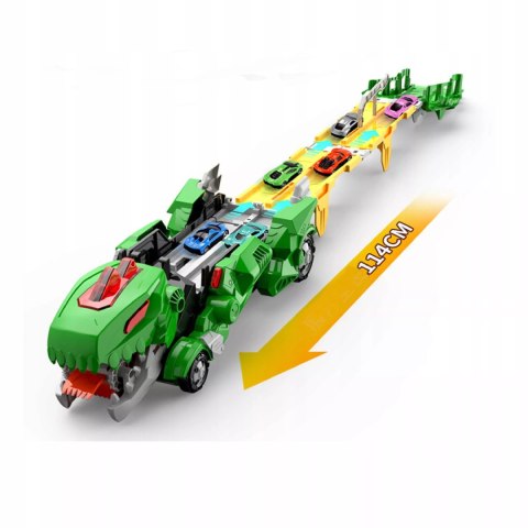 Ciężarówka dinozaur T-rex wyrzutnia zjeżdżalnia + 2 resoraki połykacz autka Luxma