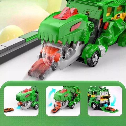 Ciężarówka dinozaur T-rex wyrzutnia zjeżdżalnia + 2 resoraki połykacz autka Luxma