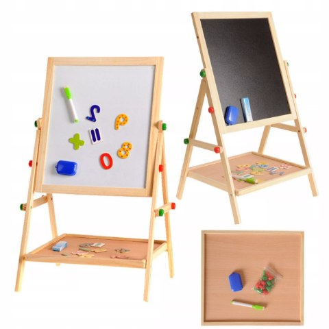 Drewniana Tablica Stojąca Dwustronna Kredowa i Suchościeralna dla dzieci Luxma