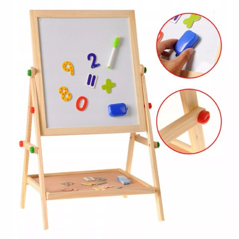 Drewniana Tablica Stojąca Dwustronna Kredowa i Suchościeralna dla dzieci Luxma