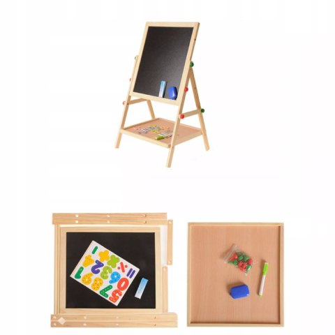 Drewniana Tablica Stojąca Dwustronna Kredowa i Suchościeralna dla dzieci Luxma