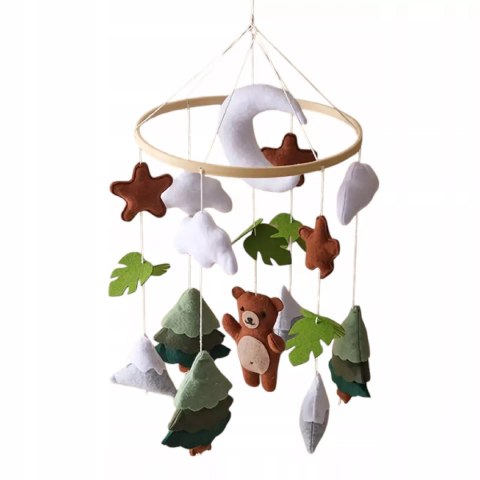 Karuzelka do Łóżeczka Dziecięcego Boho Naturalne Drewno z pałąkiem Bear Luxma