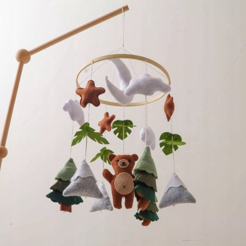 Karuzelka do Łóżeczka Dziecięcego Boho Naturalne Drewno z pałąkiem Bear Luxma