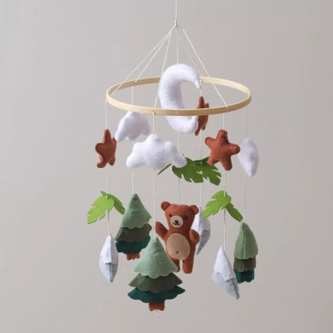Karuzelka do Łóżeczka Dziecięcego Boho Naturalne Drewno z pałąkiem Bear Luxma