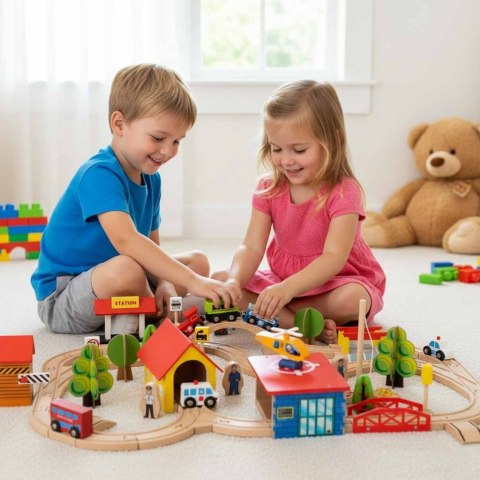 Kolejka drewniana pociąg lokomotywa miasto 69 elementów Kik Sp. z o. o. Sp. k.