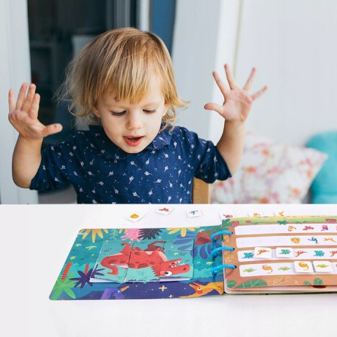 Książeczka Edukacyjna Dinozaury Puzzle Na Rzep Alfabet Kształty Montessori Luxma