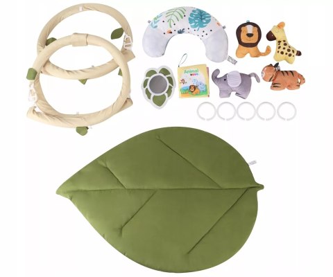 Mata edukacyjna sensoryczna interaktywna Liść z pałąkami i zabawkami 0+ Luxma