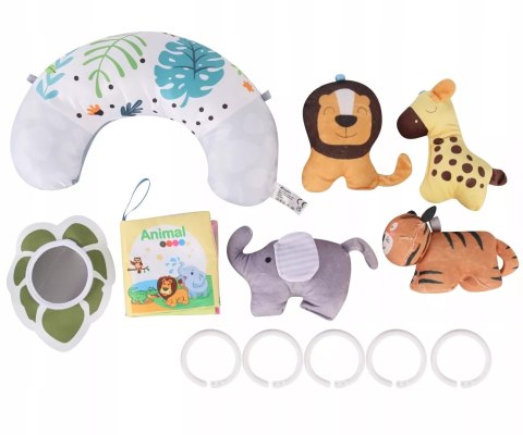 Mata edukacyjna sensoryczna interaktywna Liść z pałąkami i zabawkami 0+ Luxma