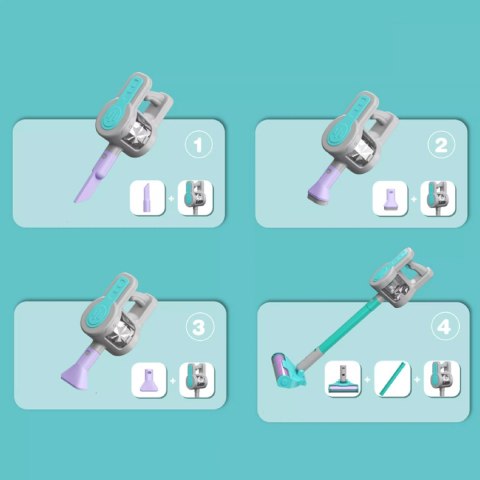 Odkurzacz dla Dzieci Pionowy + Stacja Zestaw do Sprzątania 3 Ssawki Dźwięki Luxma