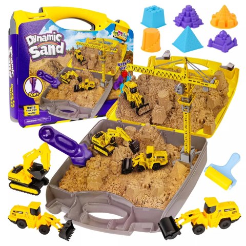 Piasek Kinetyczny dla dzieci z Pojazdami Budowlanymi i Żurawiem w Walizce Luxma