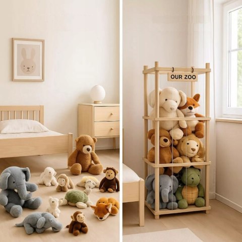 Regał na Pluszaki Organizer na Zabawki Drewniany Stojak Kosz Pojemnik Luxma