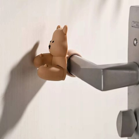 Silikonowa osłona na klamkę - anty uderzeniowy ochraniacz drzwi miś brązowy Luxma