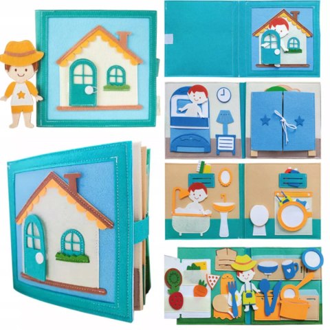 Cicha Książeczka dla dzieci Tablica Manipulacyjna Montessori Filcowa dom Luxma