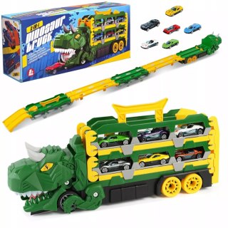 Ciężarówka Dinozaur Tor Wyścigowy zjeżdżalnia 6 Aut resoraki dla Dzieci Luxma